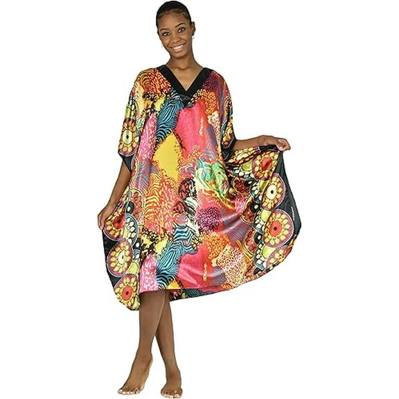 Up2date Fashion's Women's Short Caftan / Kaftan / Muumuu / Mumu, Sunset Safari Print, style CShort-76C2