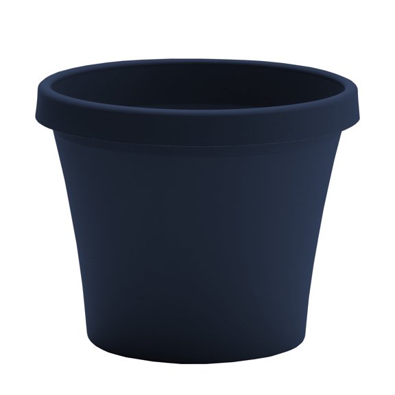 Bloem Terra 12" Round Plastic Planter with Drainage Holes - Indoor/Outdoor, 3.5 Gallon Capacity, Lightweight Garden Pot, Navy