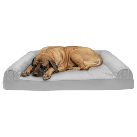 UPC: 0842229116236 | FurHaven Pet Products Quilted Cooling Gel Memory Foam Sofa-Style Pet Bed for Dogs & Cats – Silver Gray Jumbo Plus