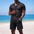 thumbnail image 4 of Men Mesh 2 Piece Outfits See Through Casual Shirts and Shorts Hollow Out Mid Shorts Set Black XXL, 4 of 8