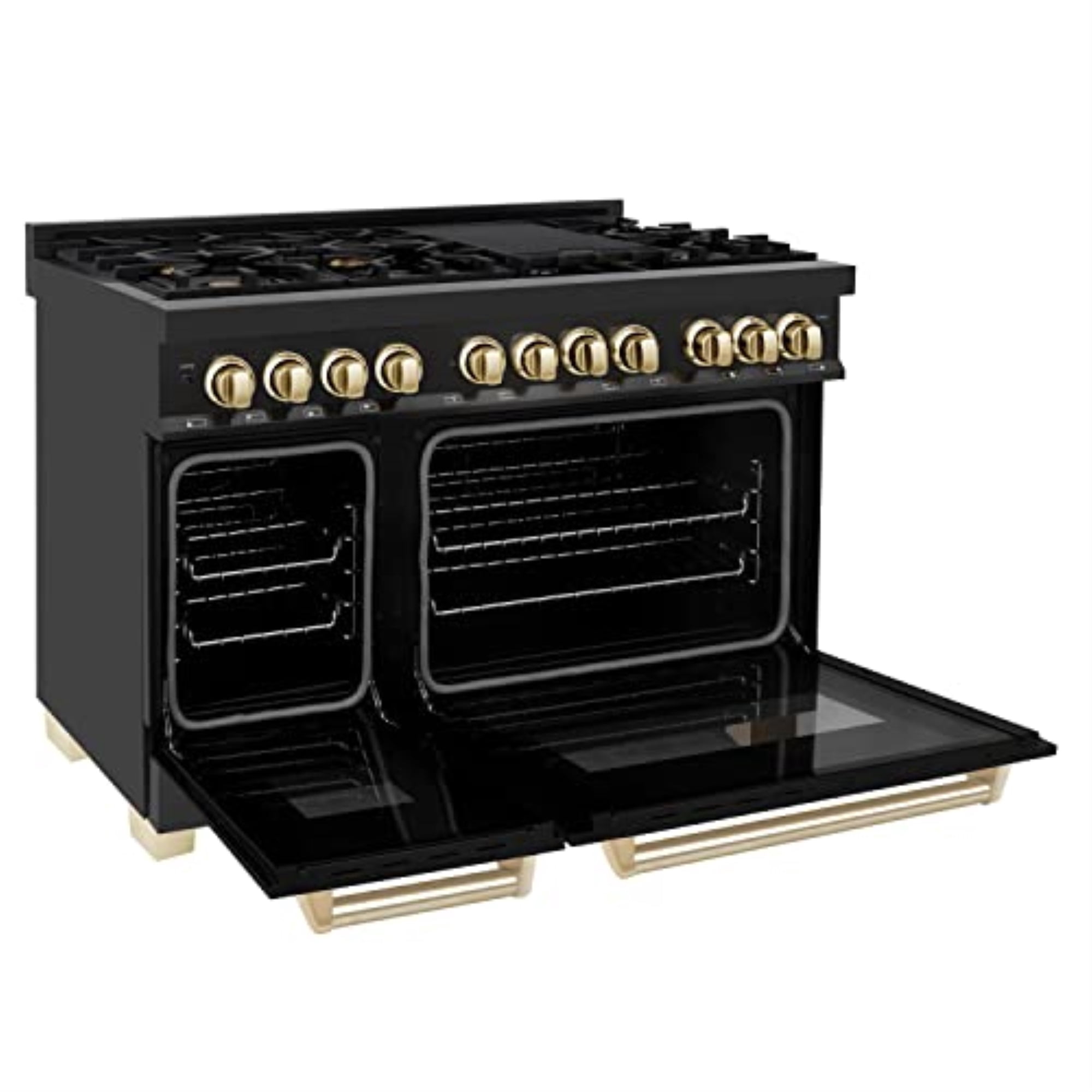ZLINE 48 in. Autograph Edition Dual Fuel Range in Black Stainless Steel with Gold Accents (RABZ-48-G)
