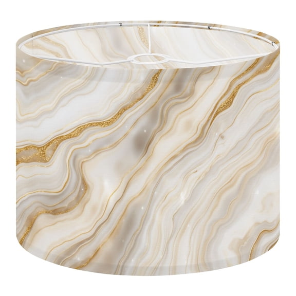 Linen Drum Lampshades Golden Marbled Waves Sparkles White Accents 13"x13"x10" Light Shade for Table Lamps Floor Lamp Shades Lampshade Replacement Assembly Required