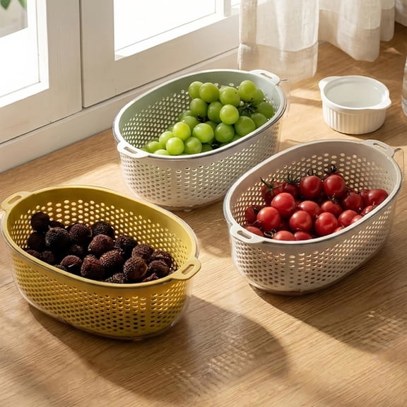 Colander Strainer Basket with Bowl for Sink – Double Layer Vegetable Washer, Fruit Washing Basin and Rice Rinsing Strainer for Kitchen Countertop Storage
