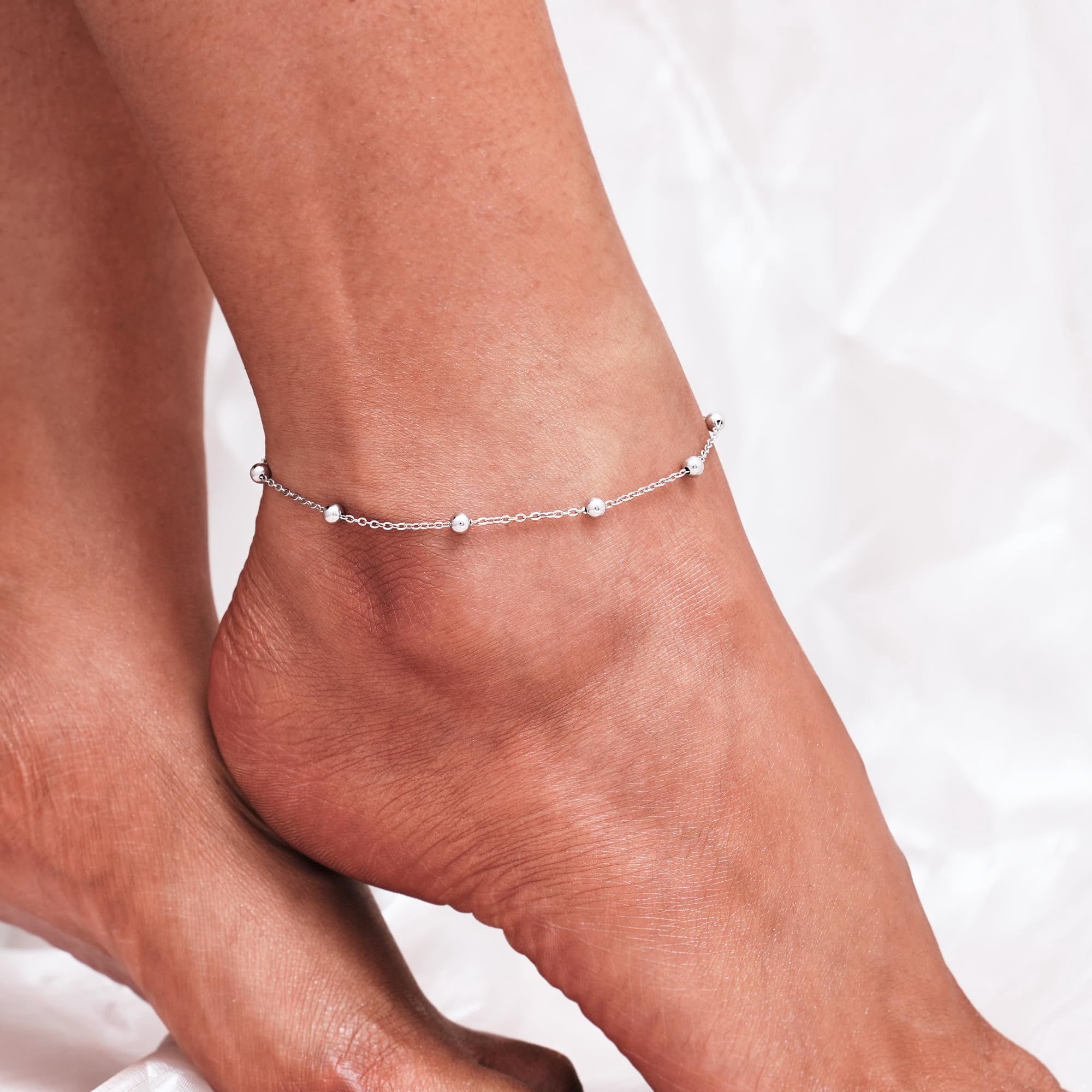 CHIC & ARTSY 925 Sterling Silver Ankle Bracelet Multilayer Anklets for Women