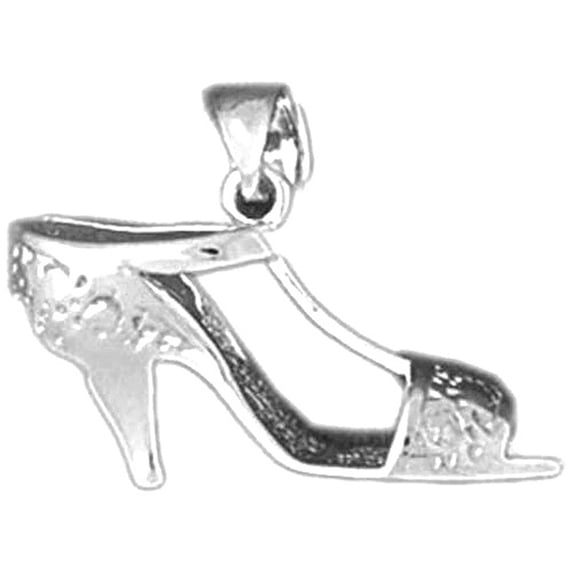 18K White Gold 3D High Heel Shoe Pendant - 16 mm