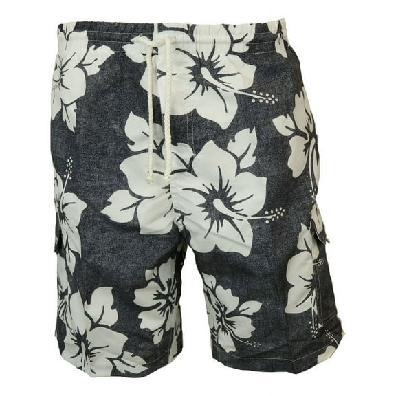 Surf Ave. Men's Surfer Swim Trunks No Grommets - Black Hibiscus - Medium