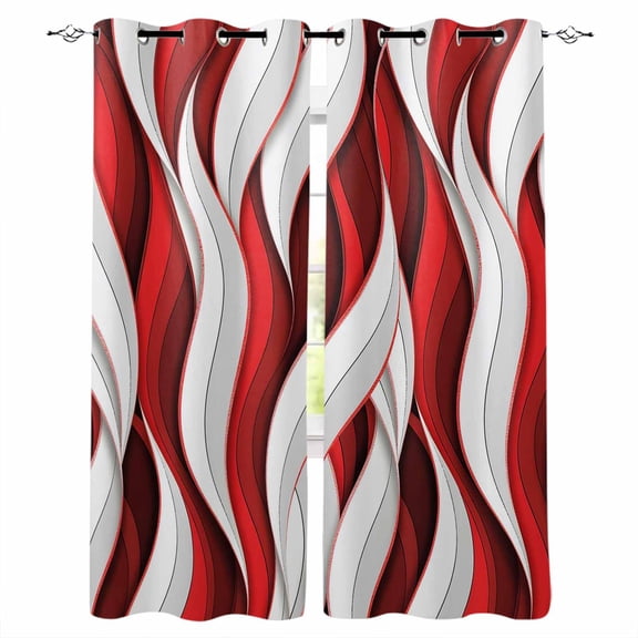 Red White Moire Blackout Curtains for Bedroom/Living Room, Thermal Insulated Kitchen Curtains, Modern Abstract Art Grommet Darkening Window Treatment Drapes 52"x63"x2