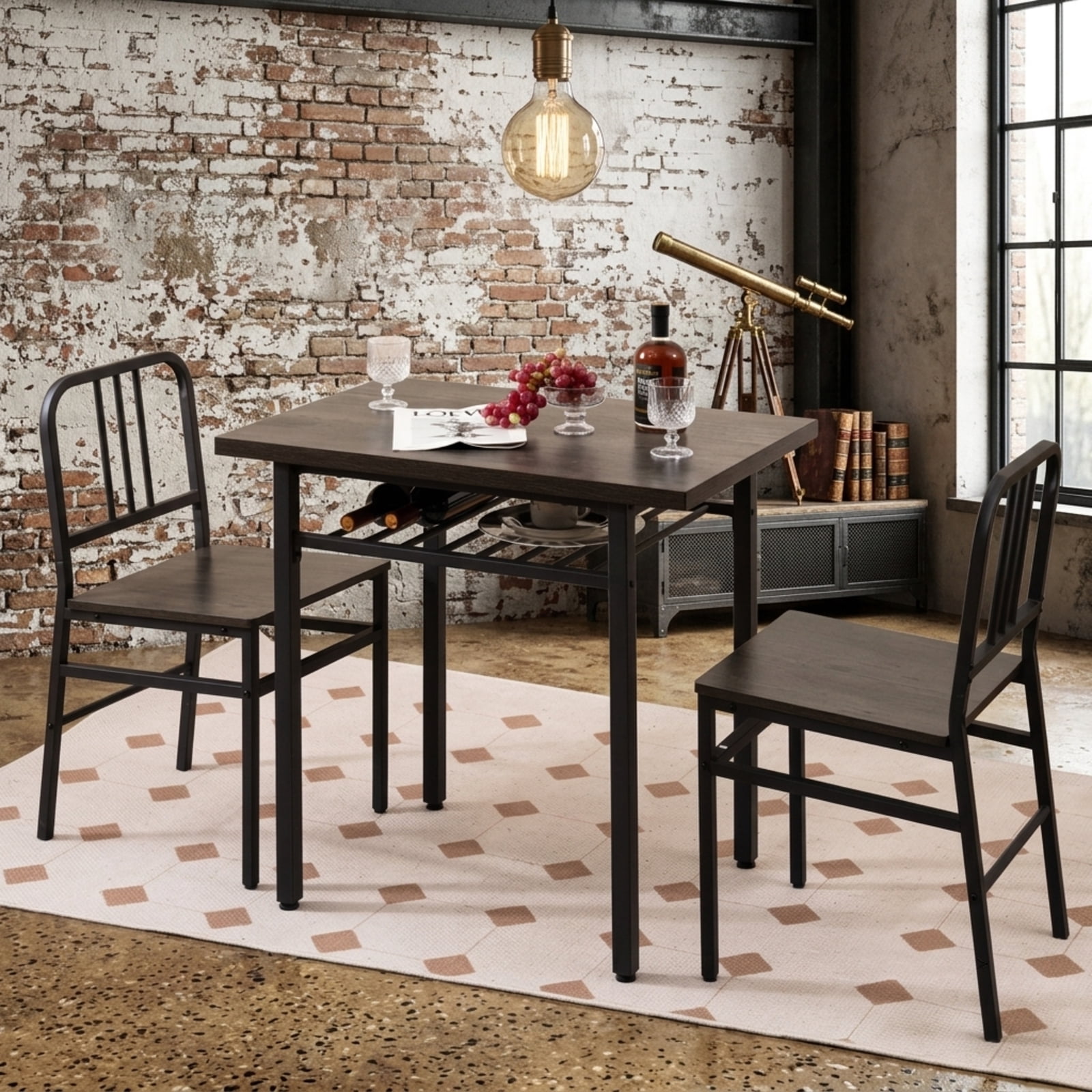 Furnibear 3-Piece Dining Table Set with Rectangular Kitchen Table and 2 Chairs for Kitchen Dining Room Breakfast Nook Home, Gray
