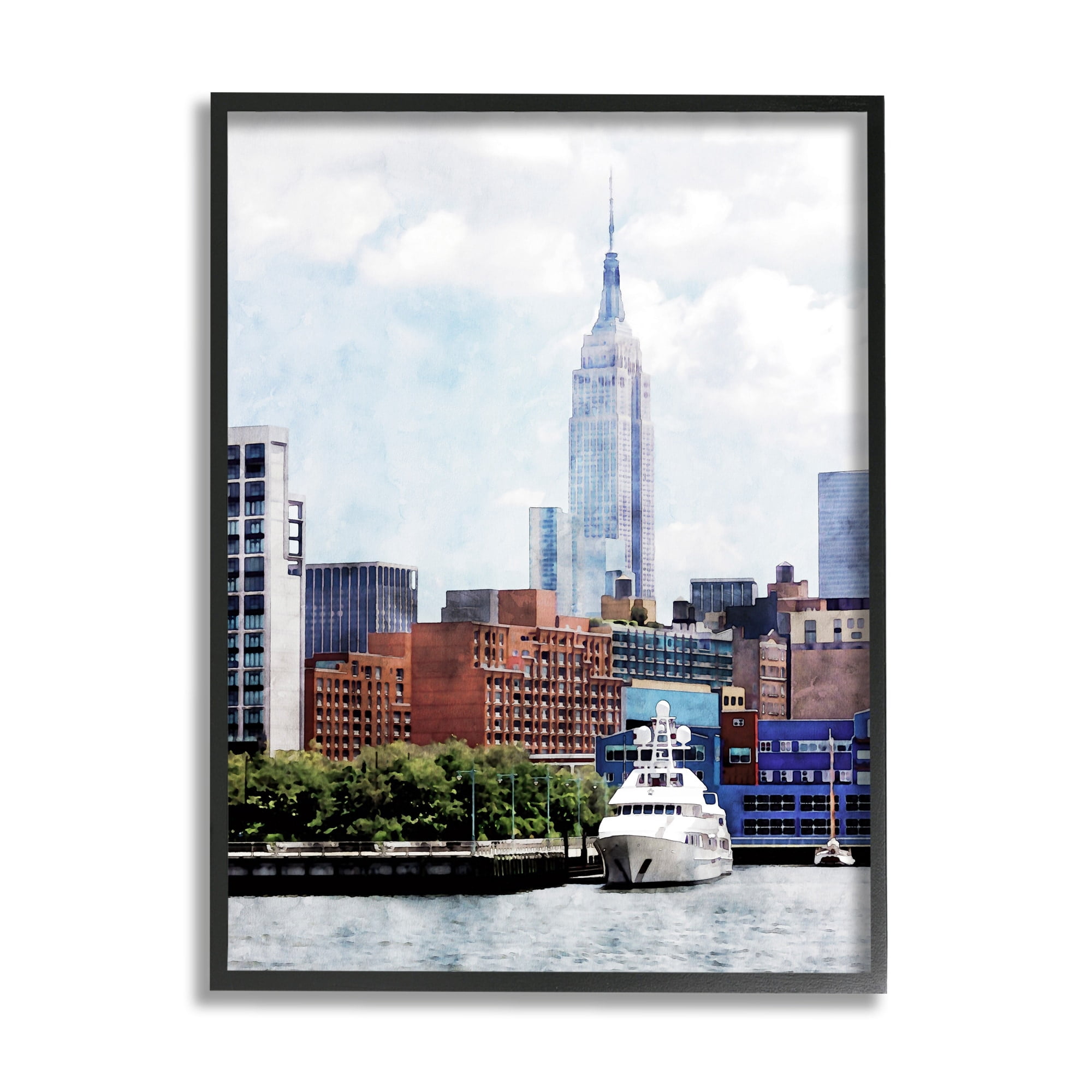 Stupell Industries New York Pier Metropolis Skyline Town & City Painting White Framed Art Print Wall Art