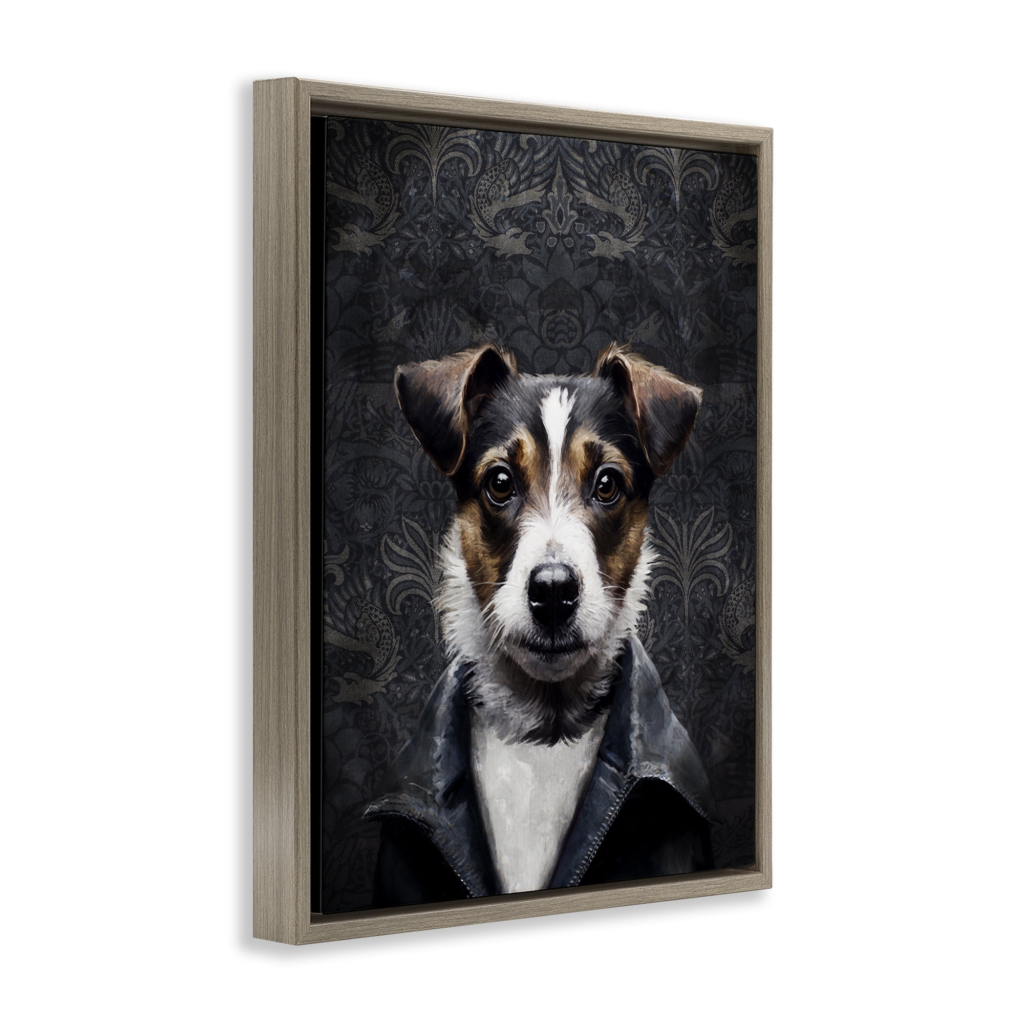 Stupell Industries Dog with Ornate Background Animals Painting Brown Floater Framed Canvas Art Print Wall Art, 17 x 21
