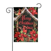 Merry Christmas Cardinal Poinsettia Garden Flag, Winter Holiday Xmas Yard Outdoor Home Decorative Small Flag, Red Bird House Flowers Outside Decoration Farmhouse Decor Double Sided 12x18