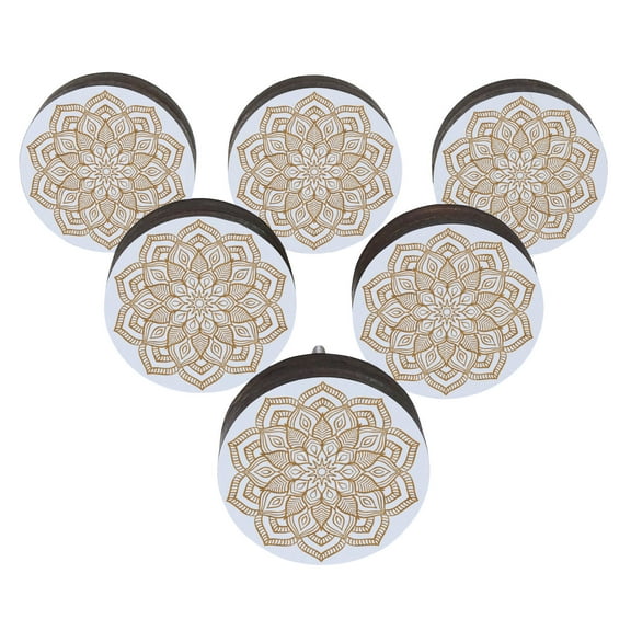 IBA Indianbeautifulart White Engraved Knobs Wooden Cupboard Door Knobs Pull Handle Pack of 10