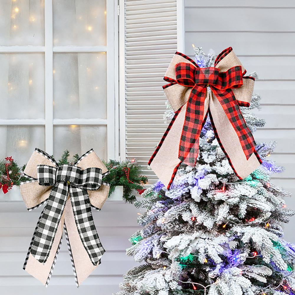 Tree Toppers Christmas Tree Star Heart Topper Heart Buffalo Plaid Bows  Santa Claus Craft Decoration ,Artificial Pine Needles Branches Toppers  Combination Decor Fall Decorations 