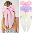 thumbnail image 2 of lazos para el pelo para mujer, color blanco, rosa, morado, grandes lazos para el pelo, clips para niñas, satén sedoso, grandes cintas para el pelo de gran tamaño, cola larga, pasadores para el pelo, a, 2 of 4