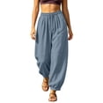 thumbnail image 2 of Smsaxvxz Cotton Line Pants for Women Fashion Casual Elastic Waist Comfortable Baggy Jogger Trousers Navy XL, 2 of 6