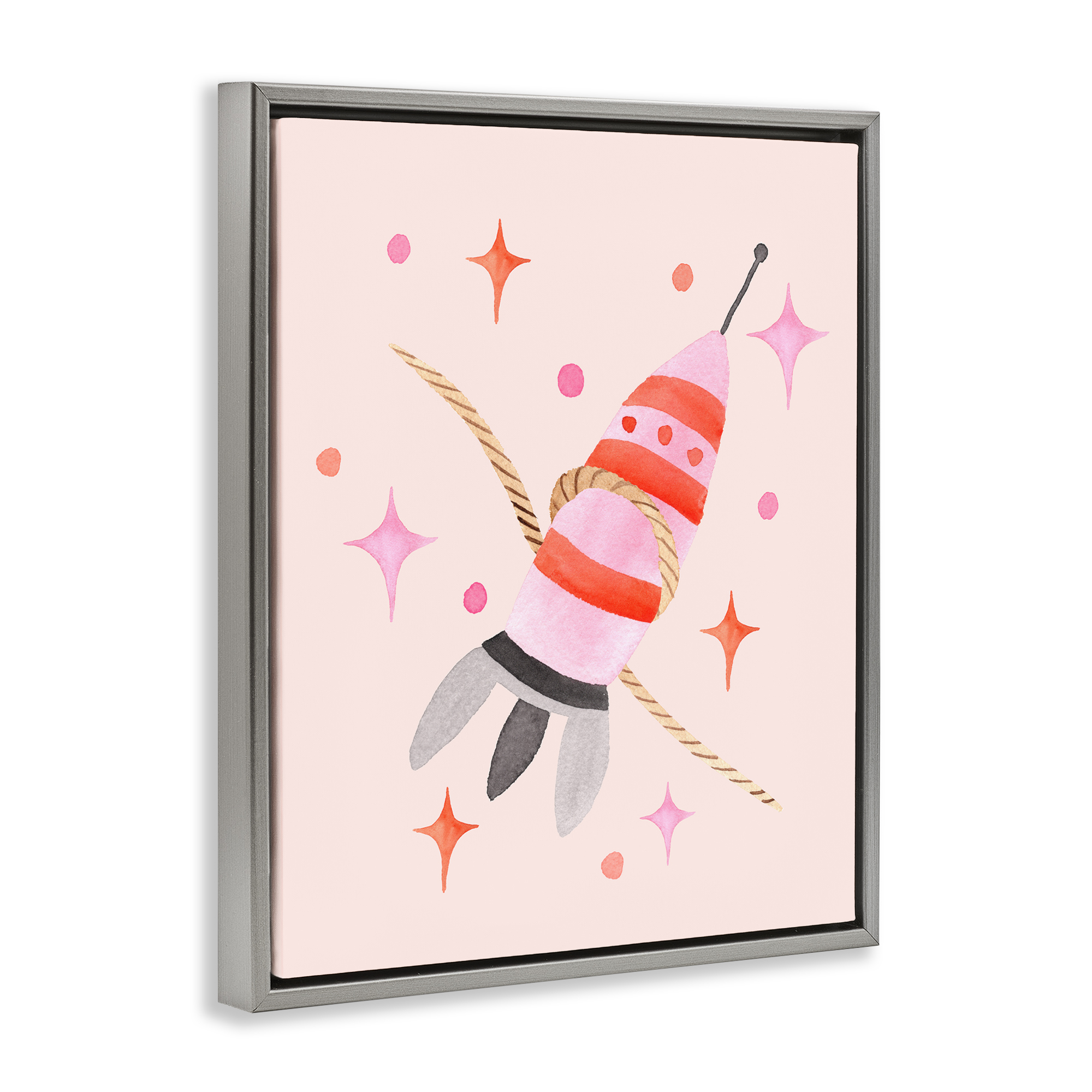 Spaceship with Lasso Gray Framed Floater Canvas Wall Art, design by Nina Jacobs