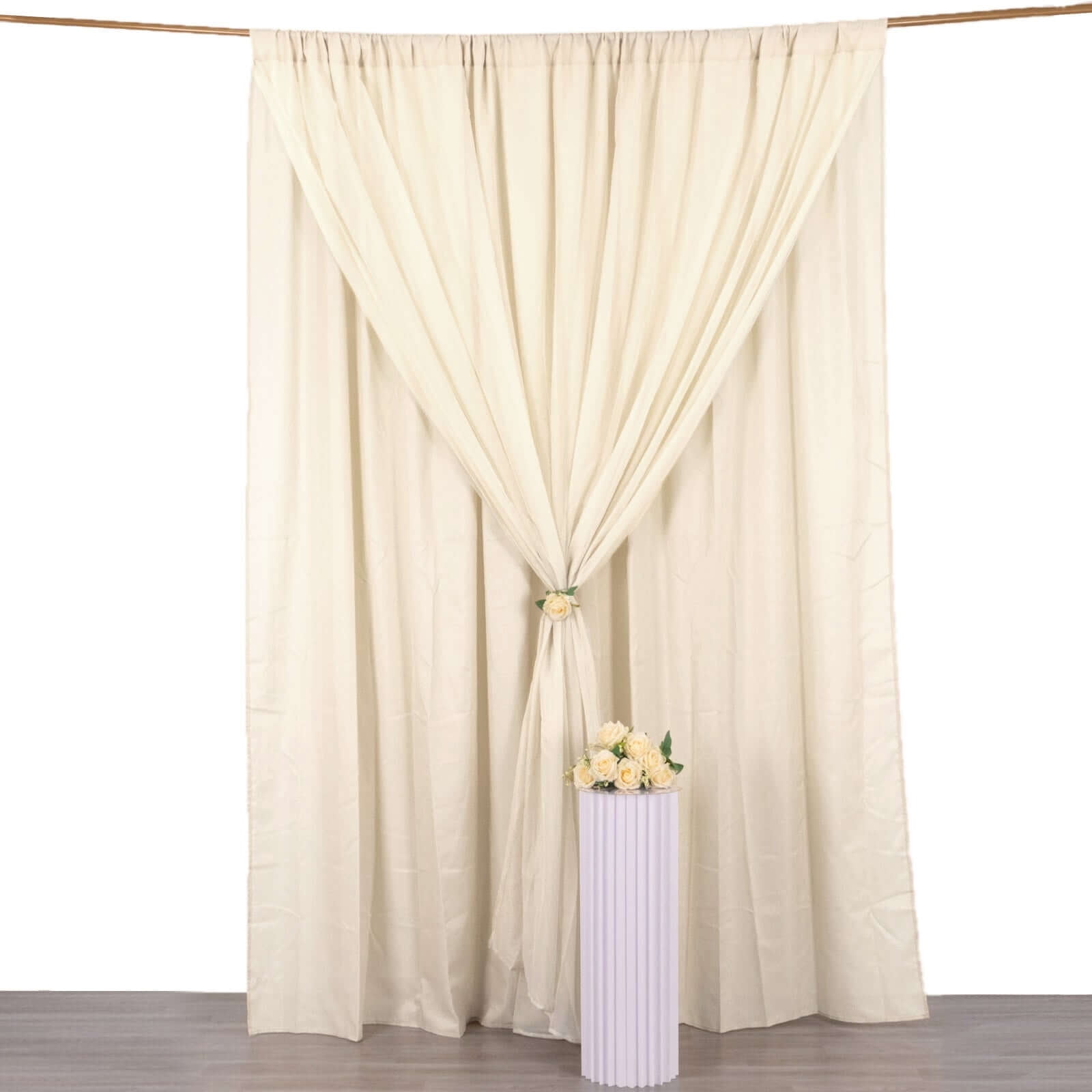 Efavormart 10ftx10ft Beige Dual Layered Polyester Sheer Chiffon Backdrop Curtains With Rod Pockets