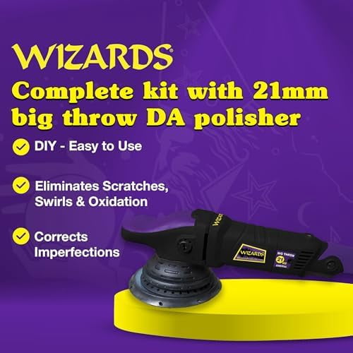Wizards 9-Piece Car Buffer & Polisher Kit – 21mm HD Dual Action Orbital Polisher with Pads, Compounds & Scratch Remover – Professional Car Detailing Kit