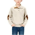 thumbnail image 2 of Fesfesfes Boys Color Block Button Down Collar Shirt Long Sleeve Comfortable Pullover Top for Kids Age 5 to 15 Years Casual Everyday Wear Soft Breathable Classic Crewneck Shirt(Beige,11-12 Years), 2 of 8