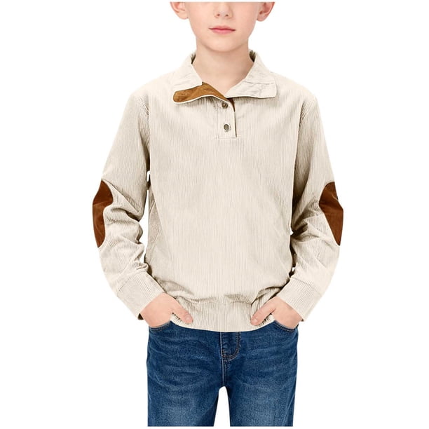Camisa de manga larga con bloques de color para niños, talla mediana, informal y cómoda, blusa de poliéster para niños