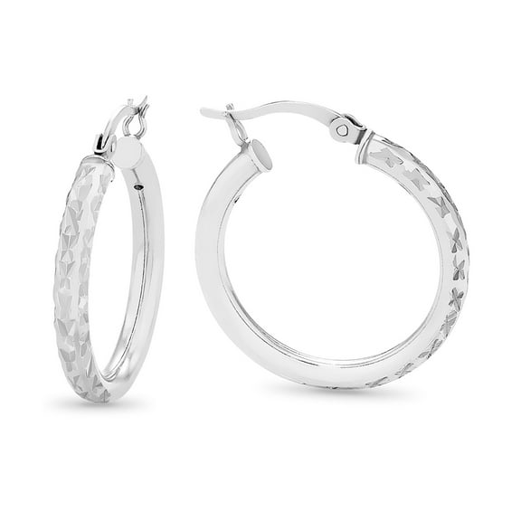 Brilliance Sterling Silver Diamond Cut 25X3MM Hoop Earrings