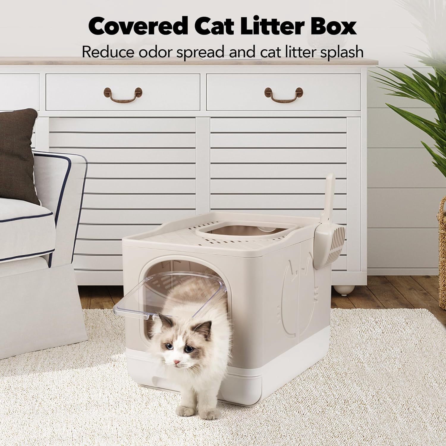 Enclosed Cat Litter Box, Large Covered Litter Box for Cats with Drawer Kitty Litter Pan Top Side Entry Cat Toilet with Lid Easy Clean Including Litter Scoop