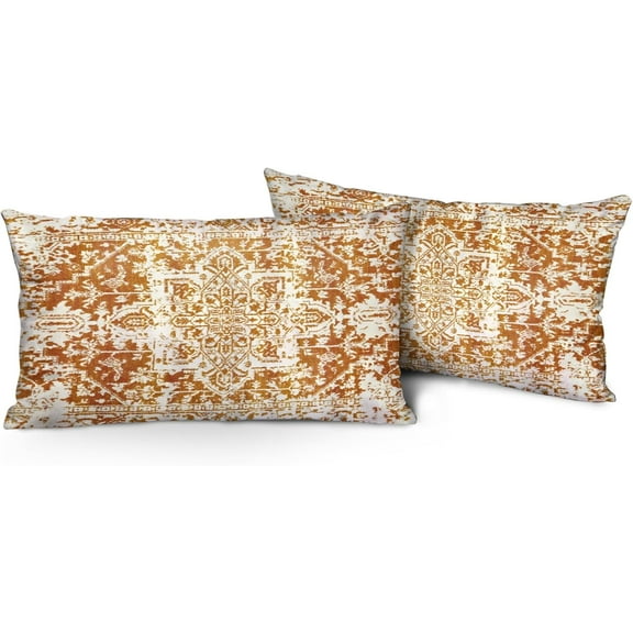 Boho Rust Throw Pillow Covers 12x20 inch Set of 2, Bohemian Persian Carpet Double Sided Pattern Soft Plush Cushion Cover for Couch Sofa Bed Decorative, Only Pillowcase (No Insert)