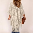 thumbnail image 6 of Open-Knit Tassel Cardigan for Women Summer Bohemian Lightweight Thin Cardigan Hollow Out Crochet– Beach Cover-Up with Tassel Fringe (Beige,One Size), 6 of 6