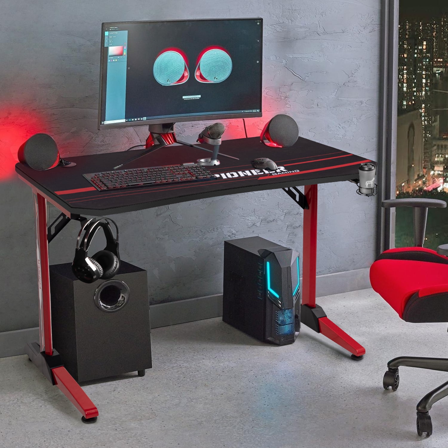 Lacoo 43 Inches Gaming Desk T-Shaped Metal Frame Gaming Desk with