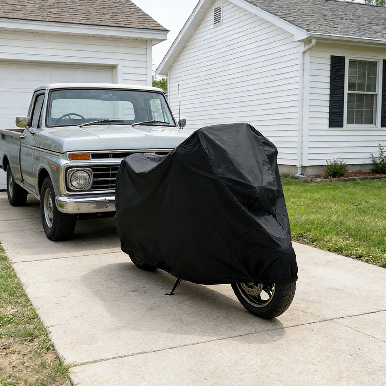 RuiJiao Lightweight Durable Motorcycle Bike Cover Waterproof Sunproof Universal Fit Polyester Black for Outdoor Indoor Vehicle Protection