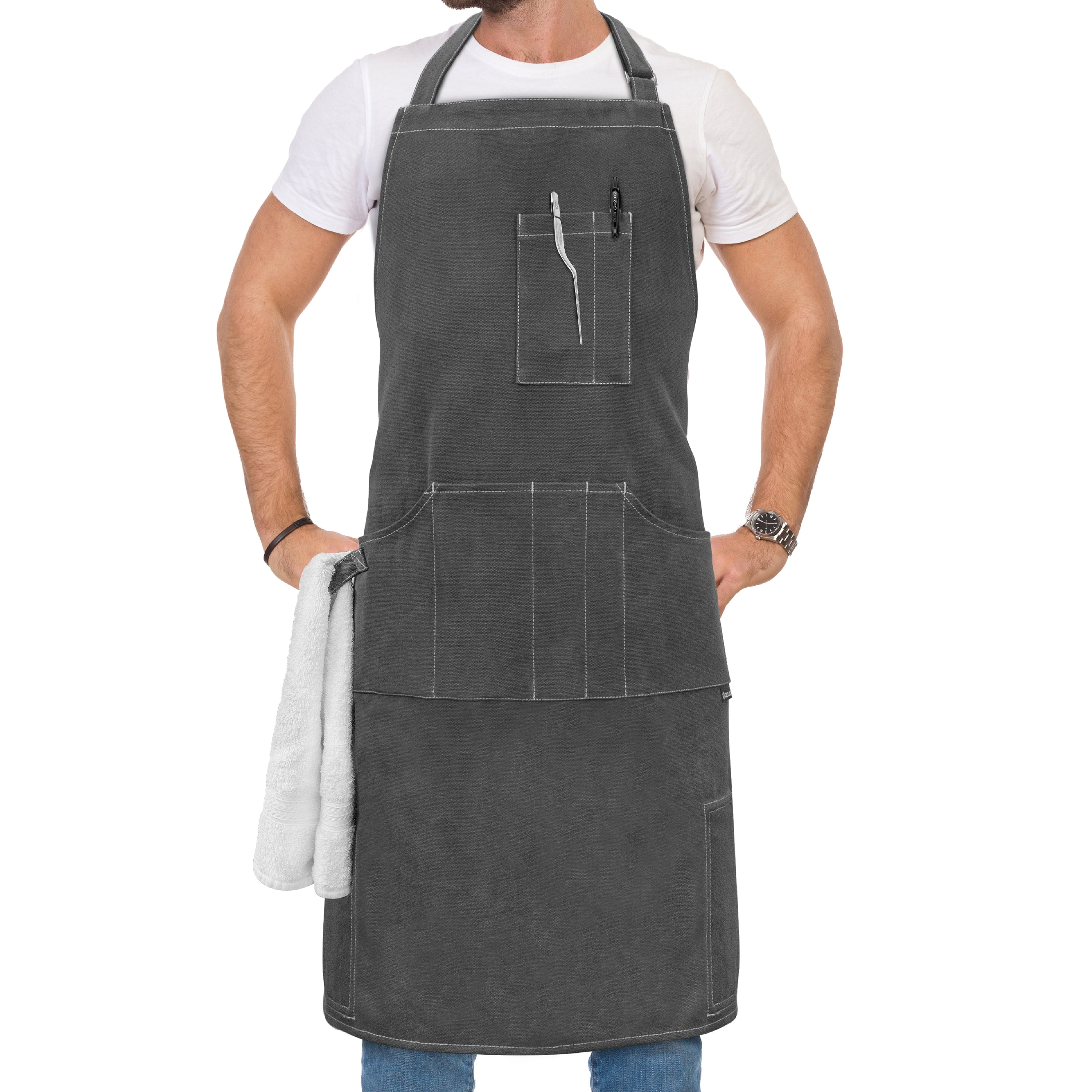 100% Cotton Aprons with Pocket for Chefs Craft Baking Oven Kitchen BBQ Cooking 
