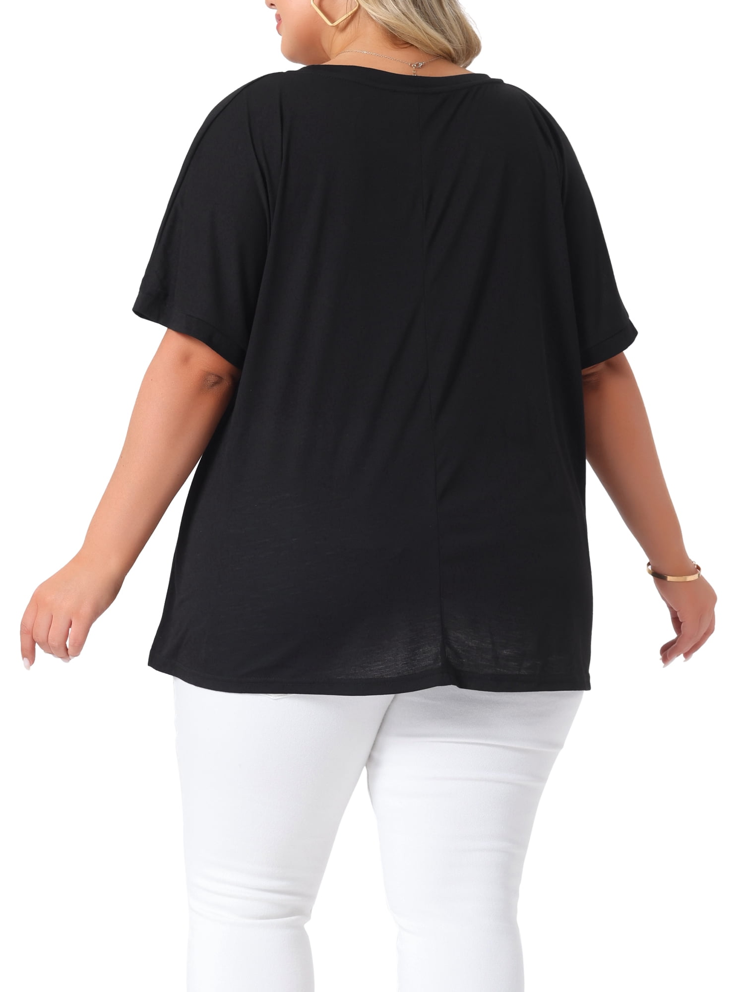DARING DIVA Women's Plus Crew Neck Loose Fit T Shirt with Pocket Casual 1X Black