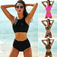 thumbnail image 5 of Swimming Costume 2Pcs/Set Push-up Wire Free Charming Lady Tummy Control Solid Color Swimsuit, 5 of 5