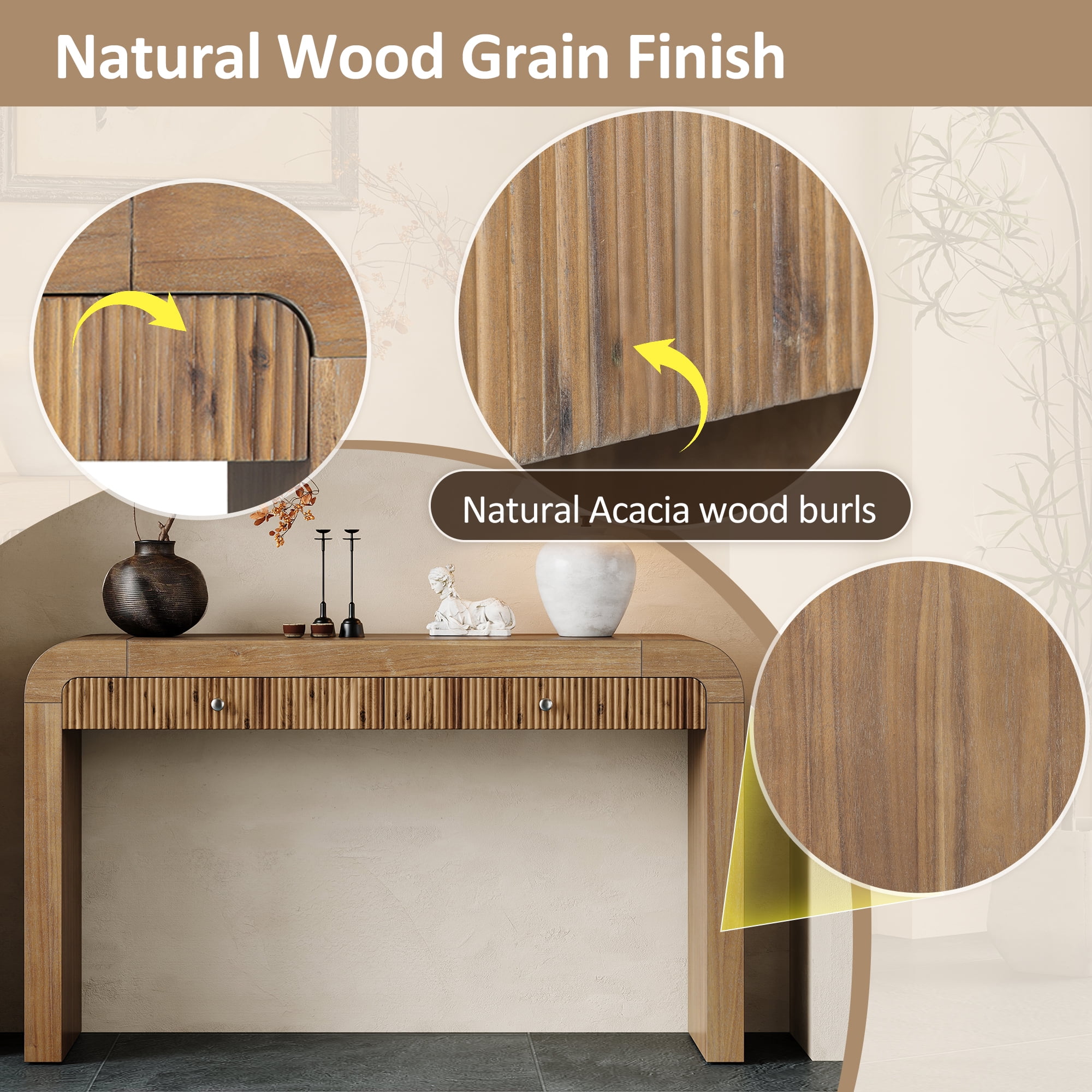 Harper & Bright Designs Wood Console Table with Storage , Flutde Entryway Table with Curved Corners for Hallway & Living Room , Natural