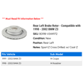 thumbnail image 2 of Rear Left Brake Rotor - Compatible with 1998 - 2002 BMW Z3 1999 2000 2001, 2 of 2