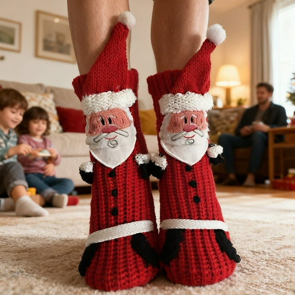 Hometravel Wool Socks for Adults, 3D Cartoon Pattern Anti-Slip Floor Socks, Thick Winter Warm Christmas Socks for Indoor, Home, Holiday Wear, Gift