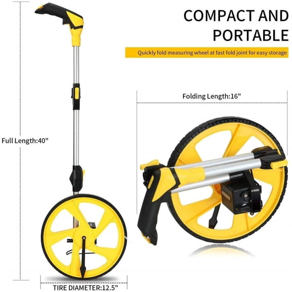 Measuring Wheel in Meters, Foldable Meters Measure Wheel | Metric Units [Up to 9,999m], Rolling Measurement with Backbag, One Key to Reset/Kickstand to Keep Stand/Starting Point Arrow.