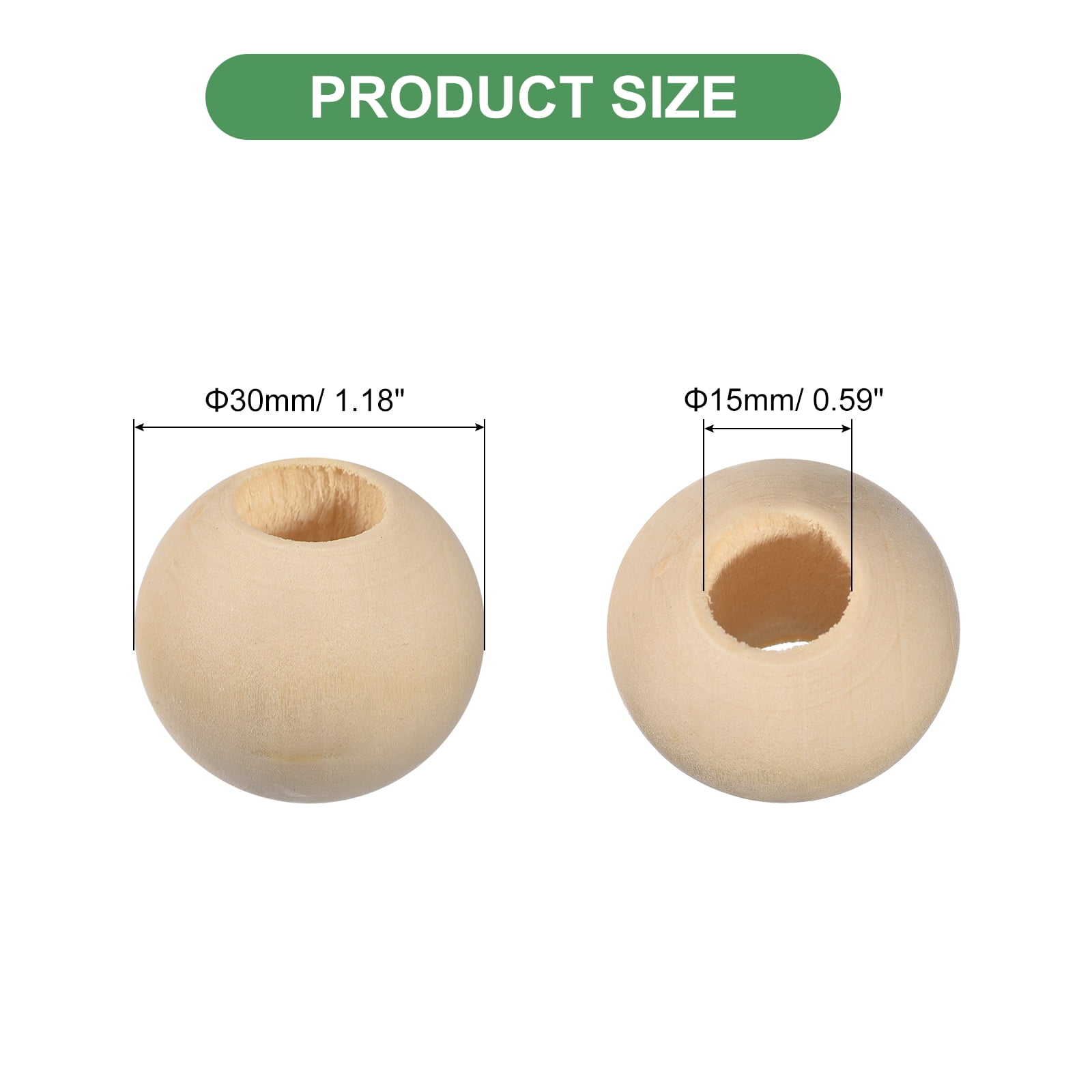 100Pack 30mm Natural Wood Spacer Beads, 15mm Large Hole Unfinished Round Wooden Beads