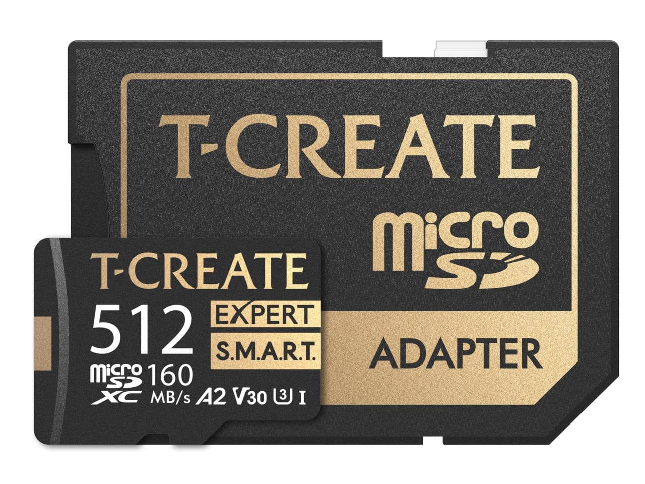 TEAMGROUP 512GB T-Create Expert S.M.A.R.T Monitored A2 microSDXC UHSI-I/U3 V30 4K High speed memory card with adapter, Compatible with GoPro, Insta360, Speed up to 160MB/s (TTCS512GIA2V3003)
