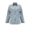 thumbnail image 4 of Augper Women's Jean Jacket Frayed Washed Button Denim Jacket with Pockets, 4 of 9