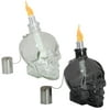 Sunnydaze Grinning Skull Glass Tabletop Torches - 1 Black and 1 Clear