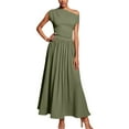 thumbnail image 1 of Vestido largo informal liso con hombros descubiertos y bolsillos, poliéster spandex, corte holgado, tallas S-XL, 1 of 4