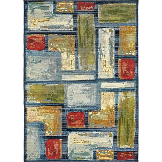 Unique Loom Collection Moderne Coloré Géométrique Abstrait Transition Tapis d'Intérieur et d'Extérieur Zone Flatweave, 4 x 6 Pieds, Multi/bleu