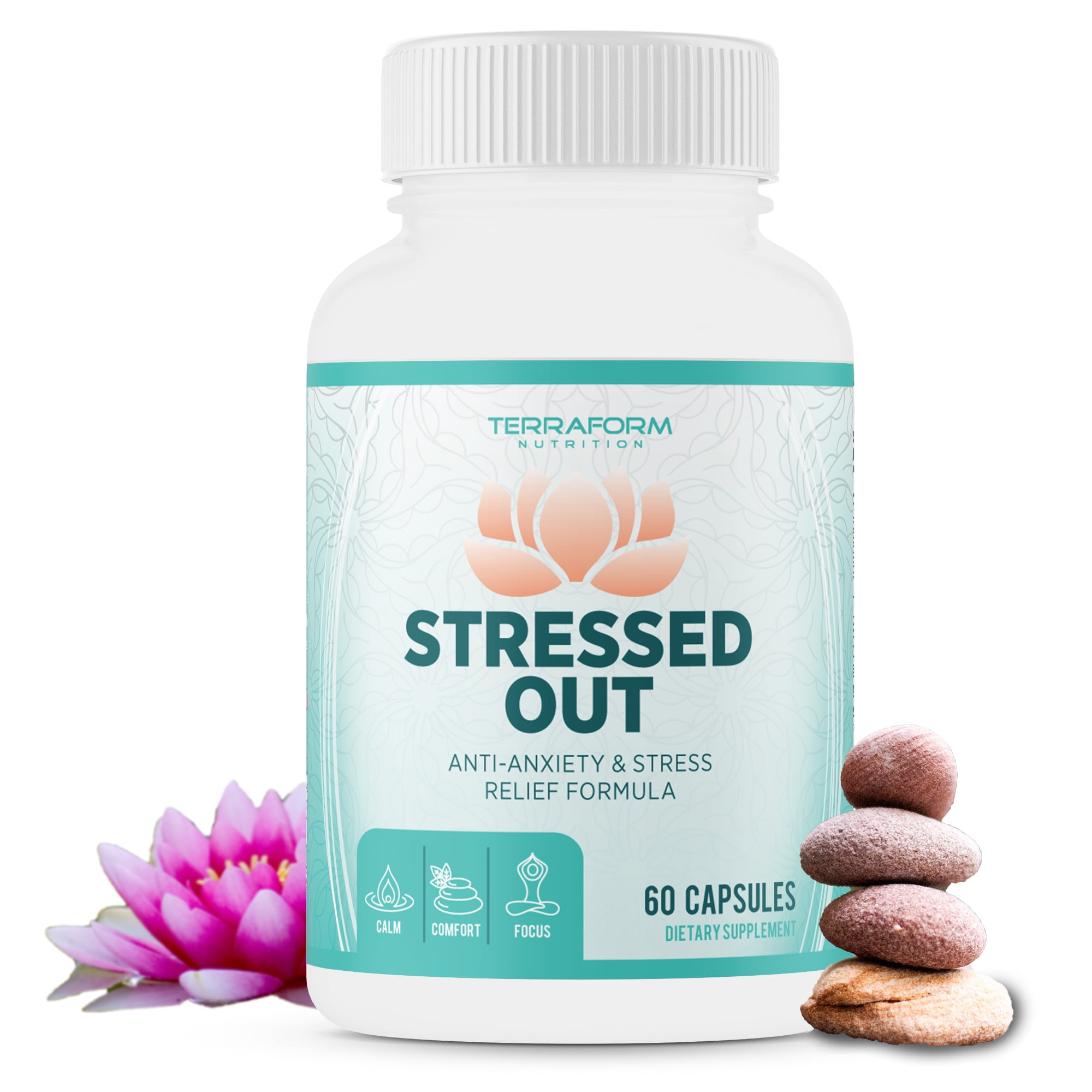 Stressed Out – Natural Stress & Anxiety Relief Aid – 60 Capsules – USA Made – 1 Month Supply