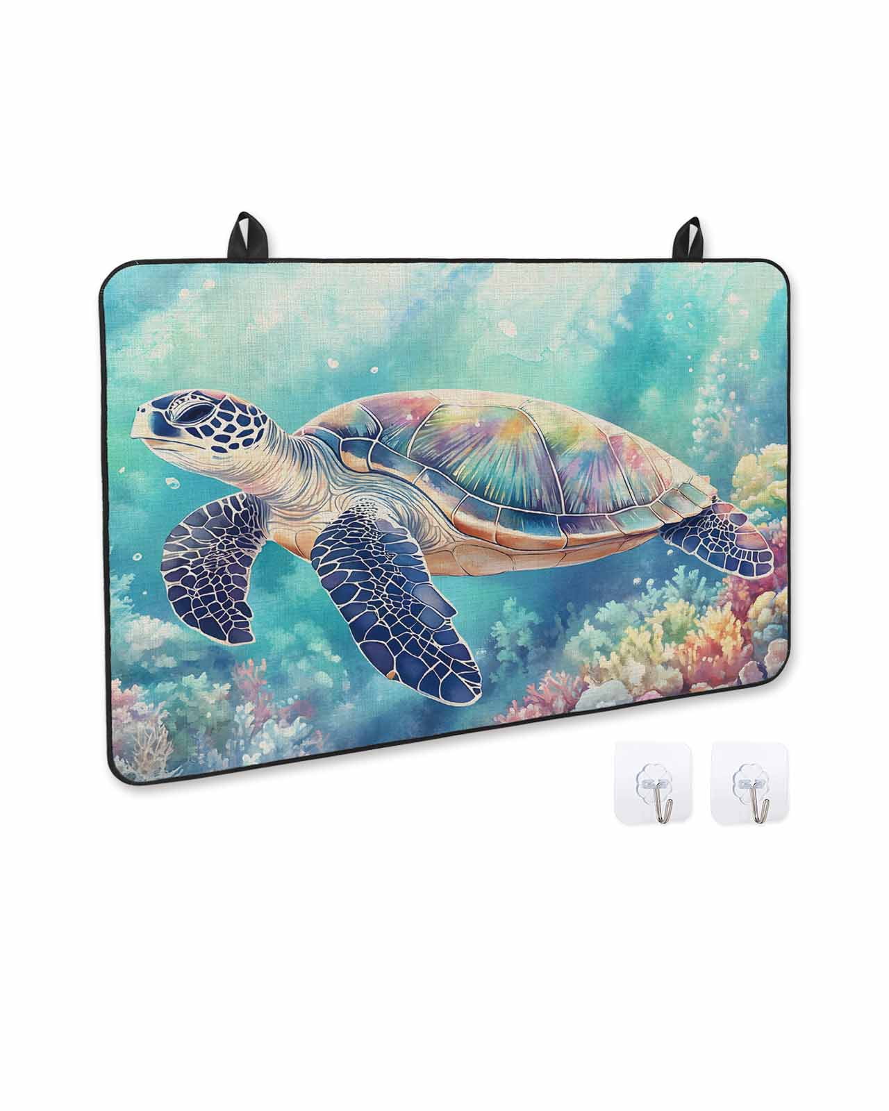 nqOlkjepod Large Induction Cooktop Protector Mat 36"x21", Ocean Turtle Stove Top Covers for Electric Stove, Coastal Coral Colorful Coral Watercoloor Stove Burner Cover Mats, Glass Top Stove Cover