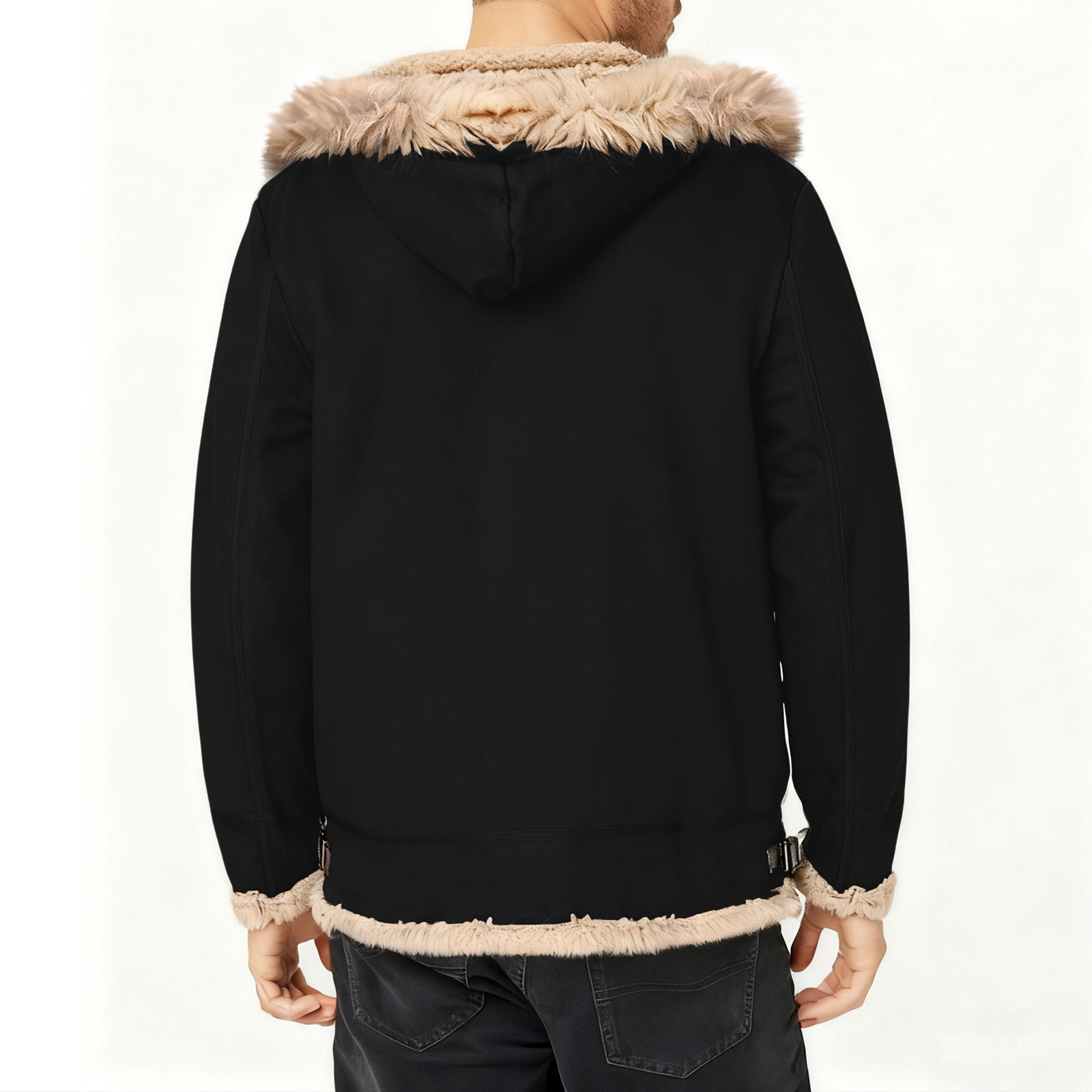 UQJfacai Mens Faux Suede Leather Jacket Sherpa Lined Collared Trucker Cargo Coat Winter Warm Thick Casual Outerwear with Pockets