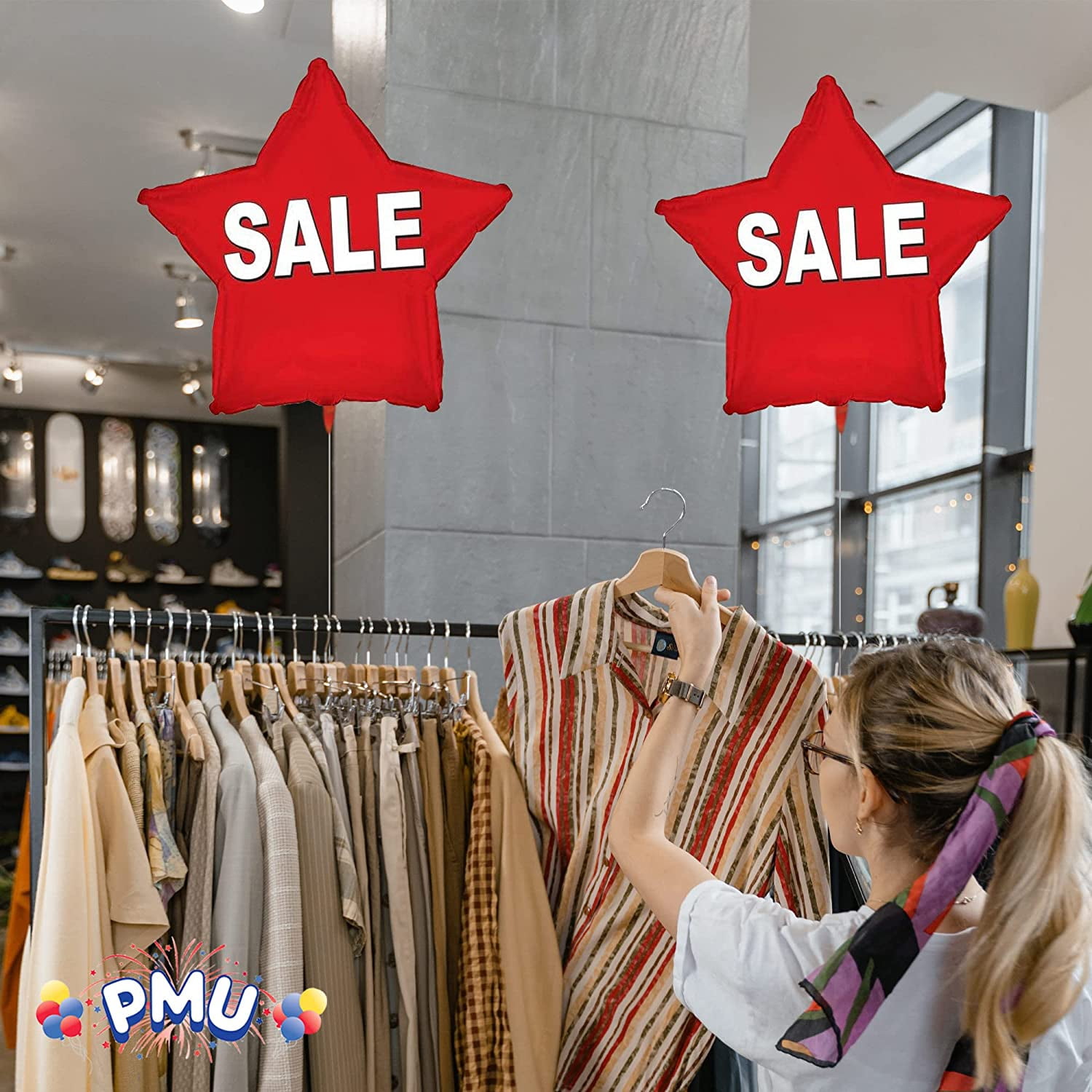 PMU 18 Inch Red Sale Star Mylar Foi Balloons Pkg/1