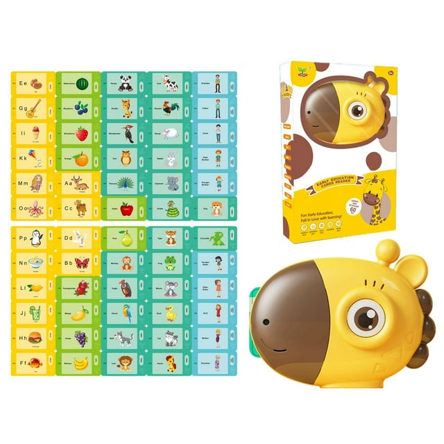 Lector de tarjetas de jirafa de dibujos animados para bebé, tarjetas de aprendizaje de palabras en inglés, juguetes educativos cognitivos visuales para edades tempranas, regalo de cumpleaños