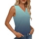 thumbnail image 3 of Mujeres sin mangas Tops de verano gradiente color fuera de posición impresión V-cuello blusa casual Mujeres V-cuello de verano Tops, 3 of 8