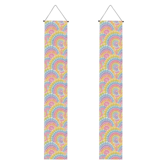 A Pair Of Decorative Banners 70.9×11.8in Can Be Reused And Easily Installed For Indoor Or Outdoor Or Anywhere Gray Tie-Dye Background Rainbow Colors_2